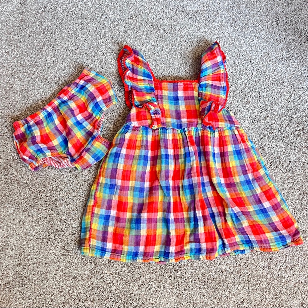Nordstrom Tucker + Tate Rainbow Gingham Sleeveless Muslin Dress w Bloomers 24mo